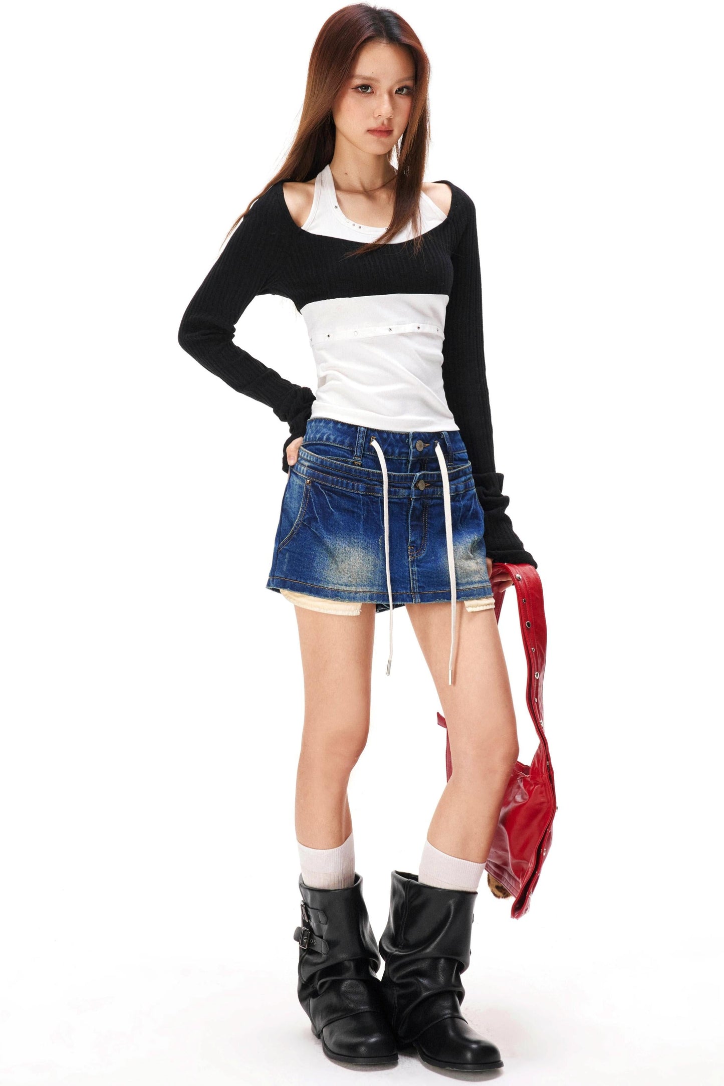 Rhinestone Layered Knit Top