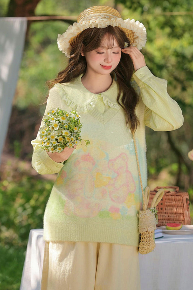 Gradient Bear Knit Vest + Shirt