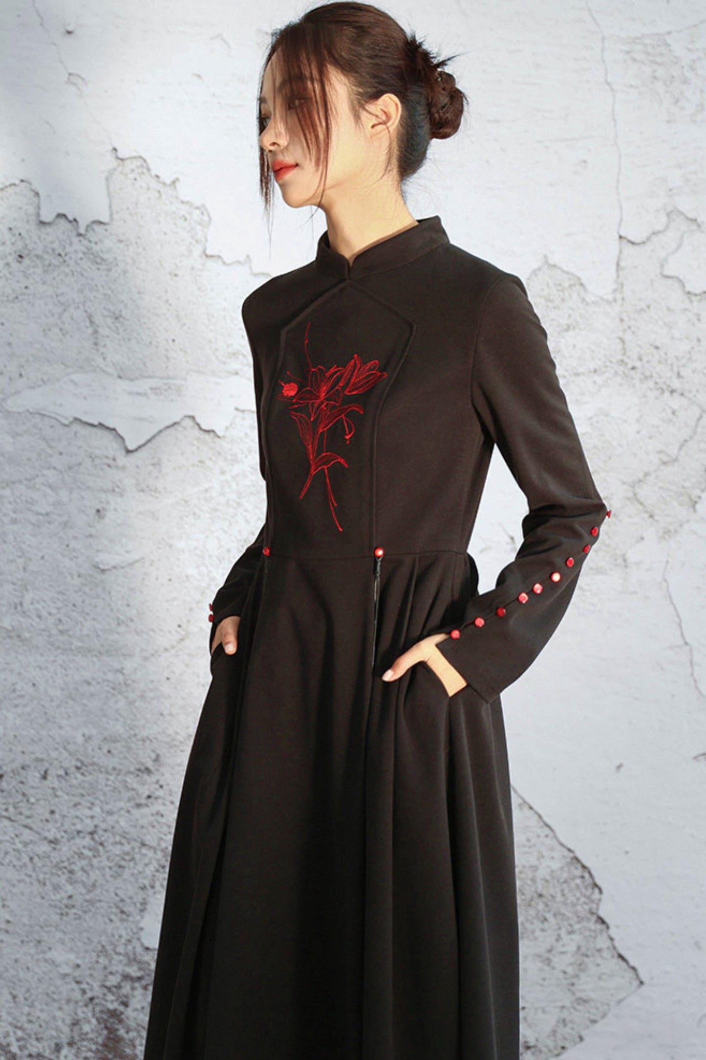 Stand Collar Flare Mode Dress
