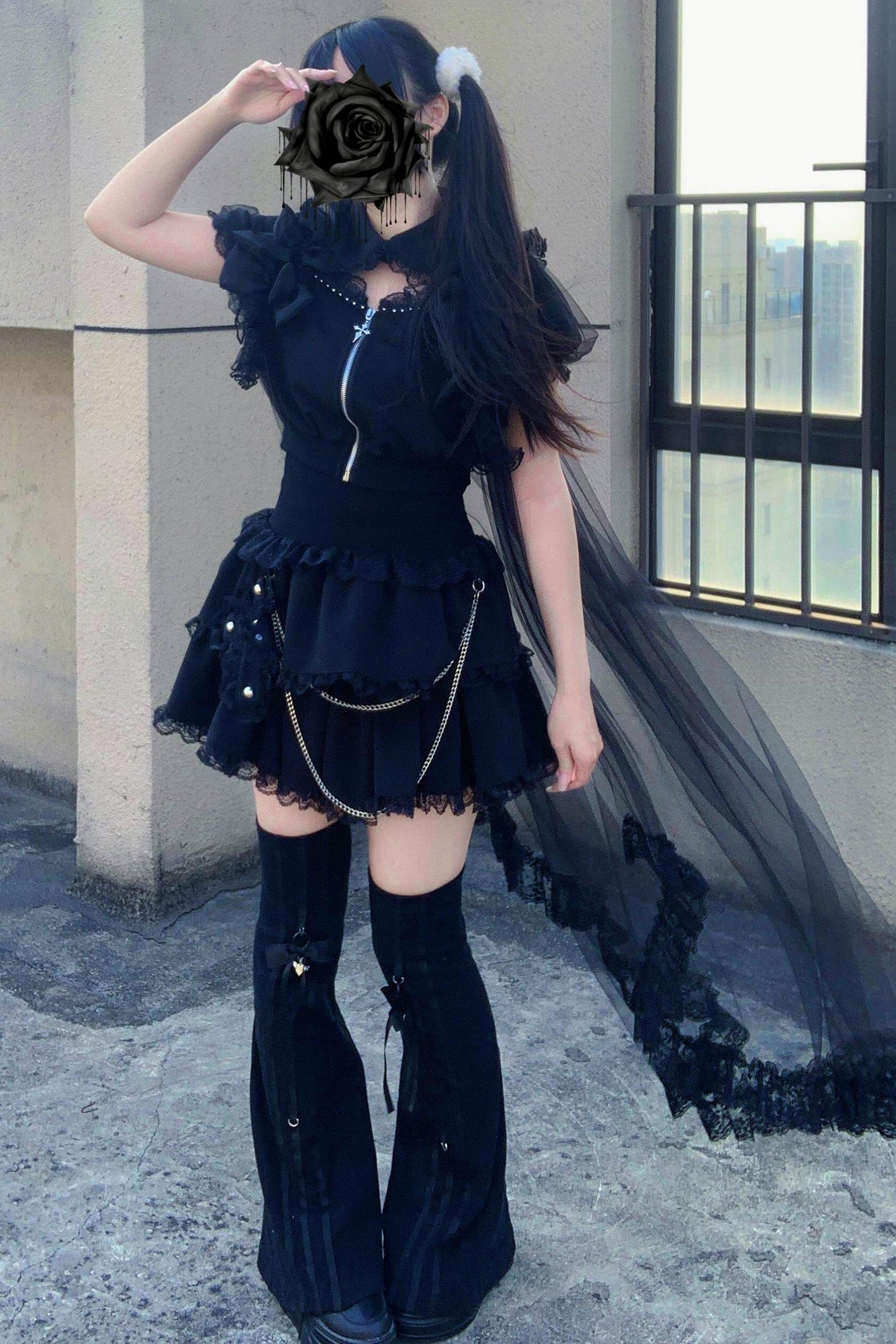Gothic Dark Kawaii Cross Setup + Lace Vest