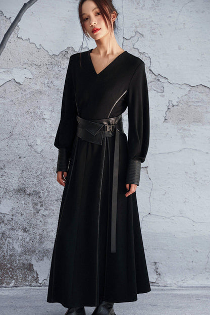 Knitted Leather Patchwork Dress