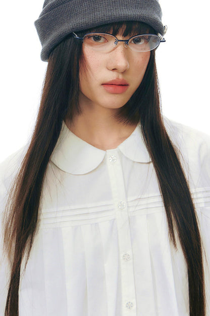 Doll Collar Pleated Cotton Blouse