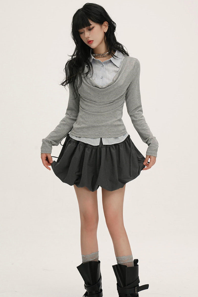 Drape Cowl Neck Layered Shirt