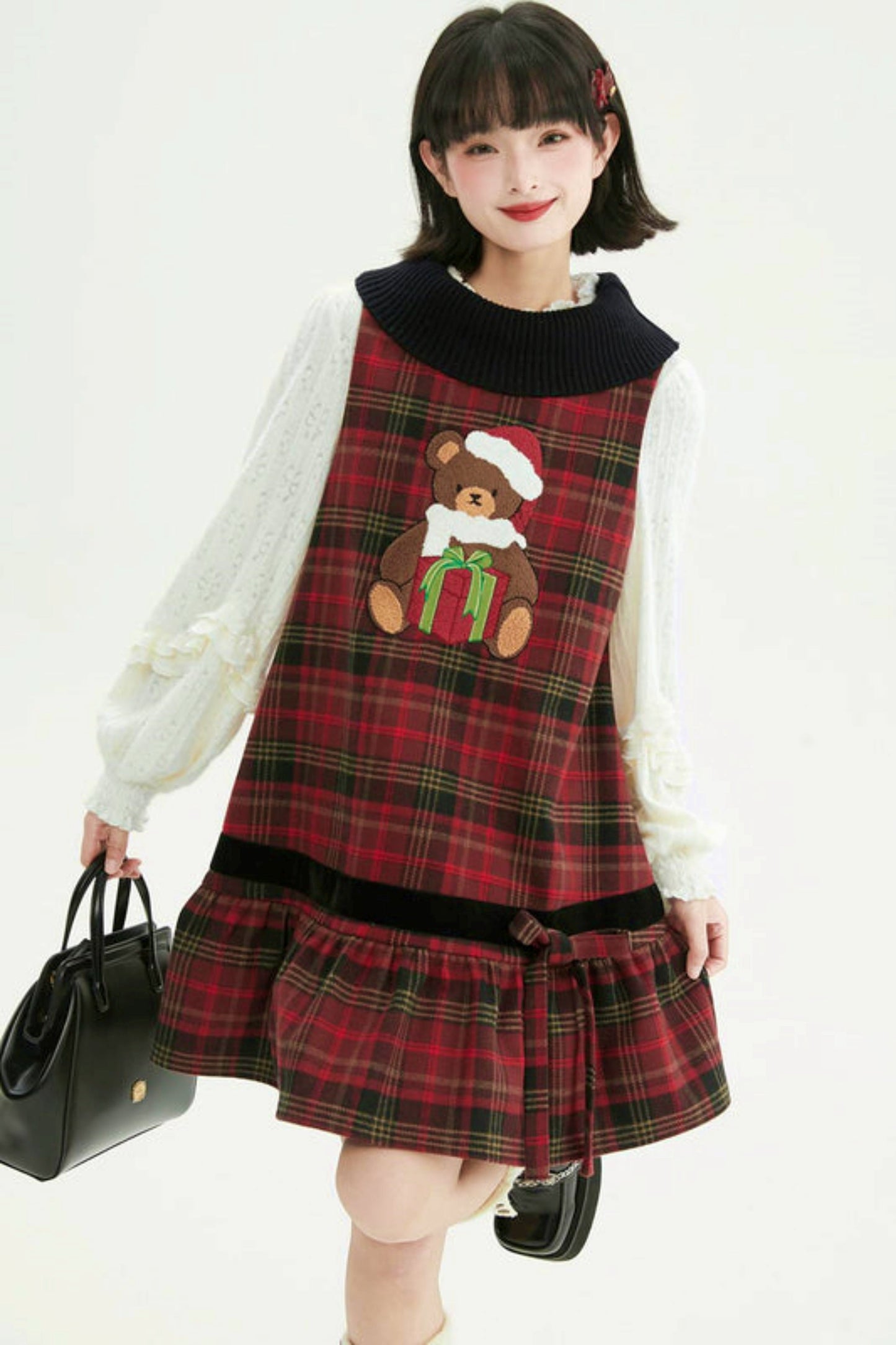 Holiday Bear Red Plaid Dress