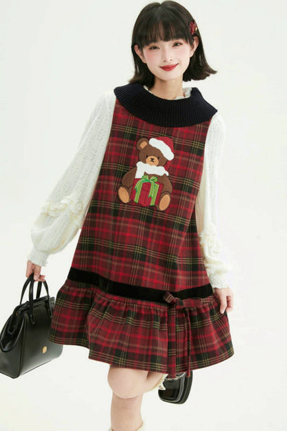 Holiday Bear Red Plaid Dress