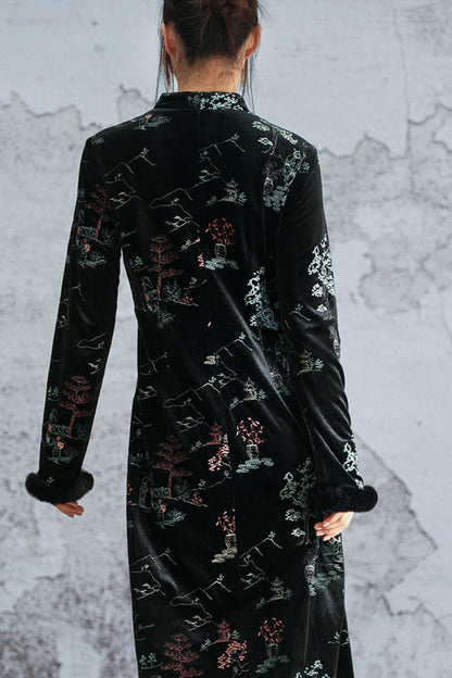 Embroidered Plush Cheongsam Dress