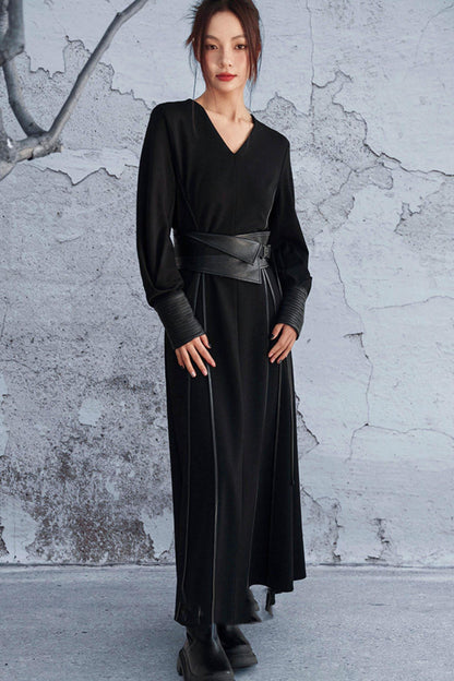 Knitted Leather Patchwork Dress