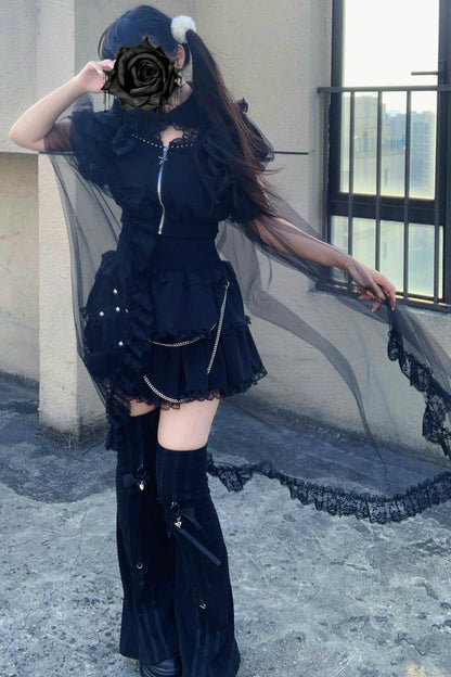 Gothic Dark Kawaii Cross Setup + Lace Vest