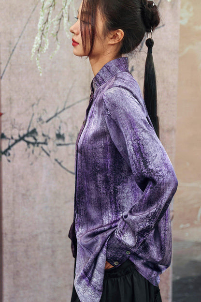Satin Retro Stand Collar Top