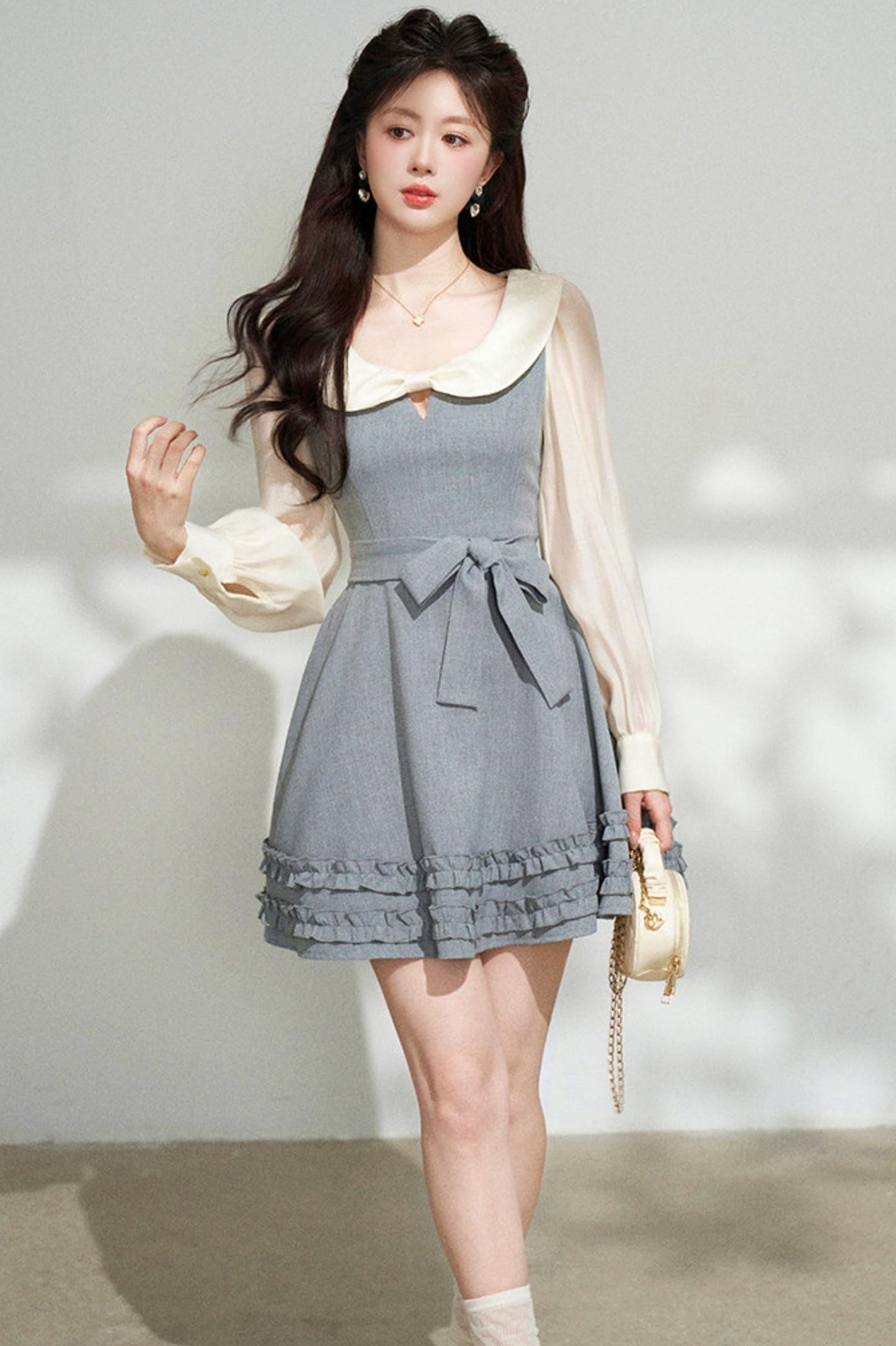 Faux Two Piece Grey Dress