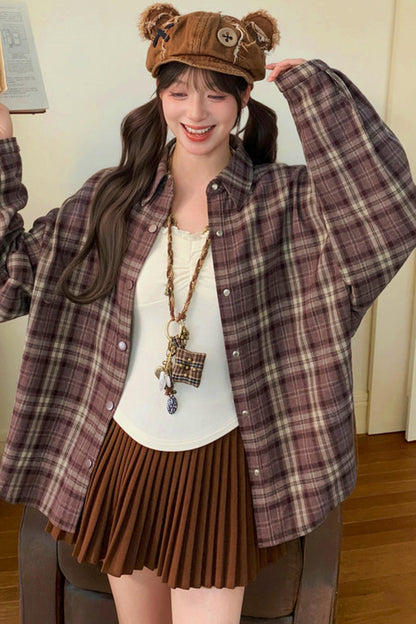 Loose Retro Plaid Shirt