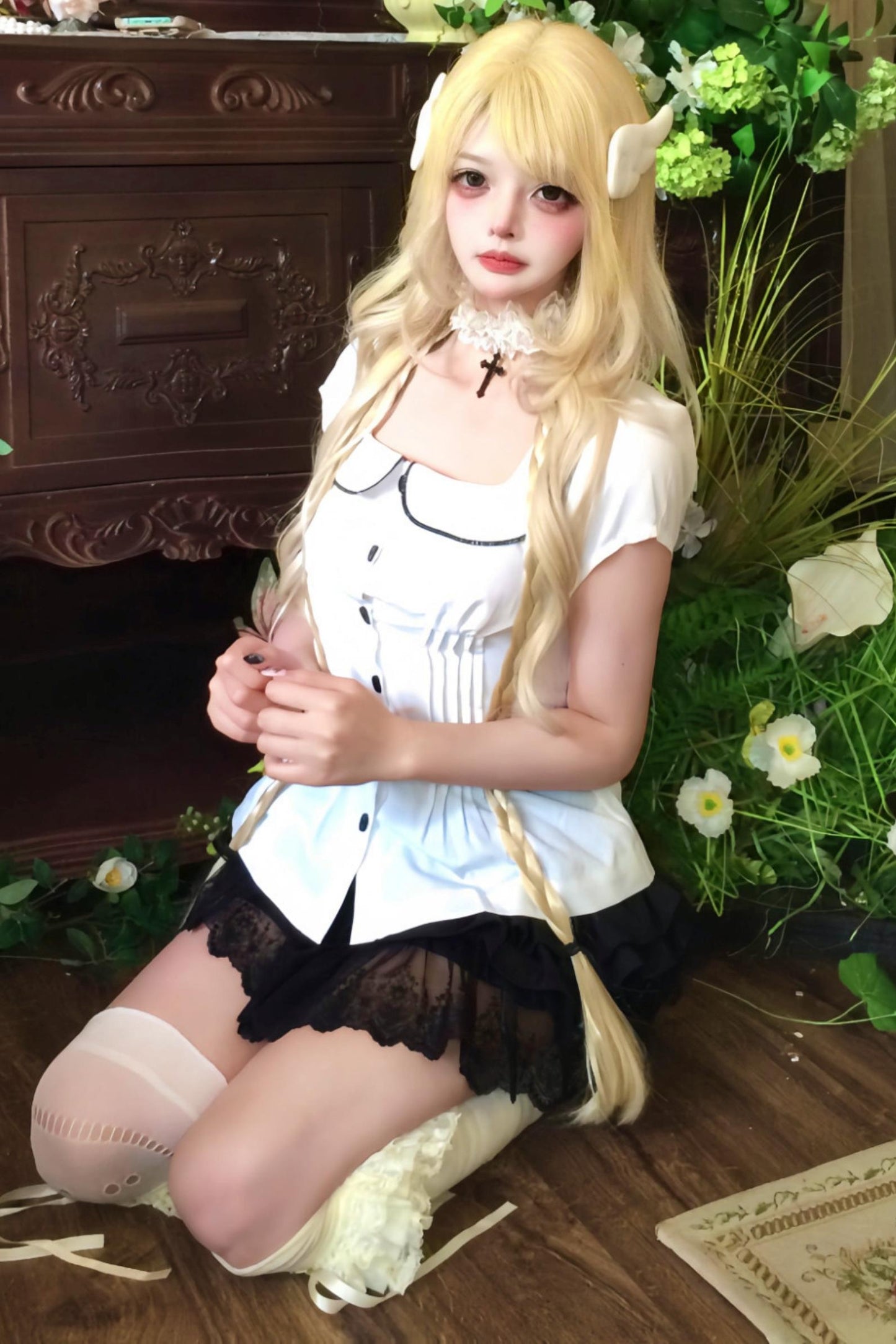 Doll Collar Waist Blouse + Skirt