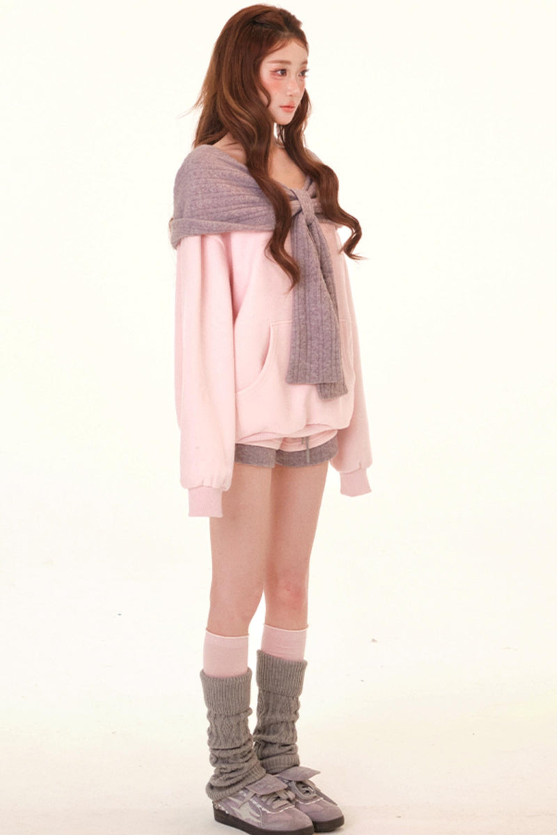 Color Block Hooded Fleece Jacket Set