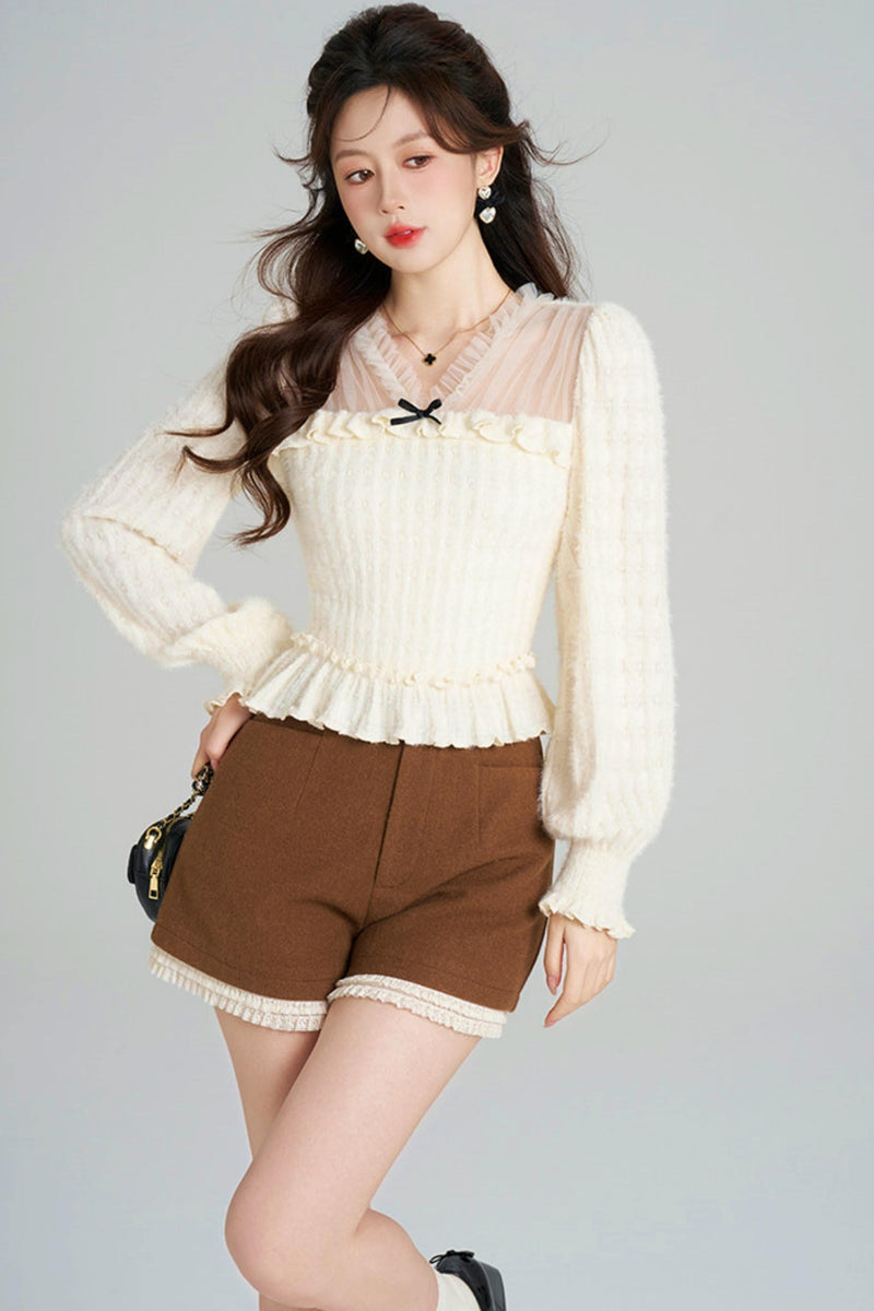 Unique Plush V-neck Blouse