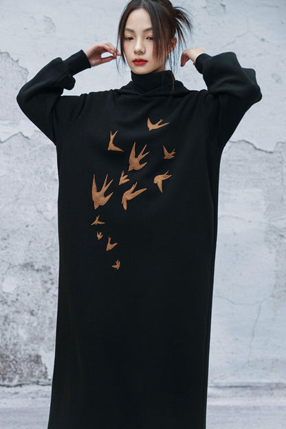 Chinese-style Fleece Lined Hooded Dress