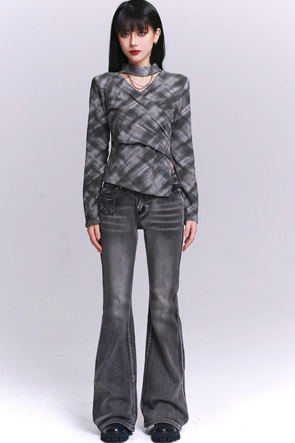 Ghost League Gray Plaid Top