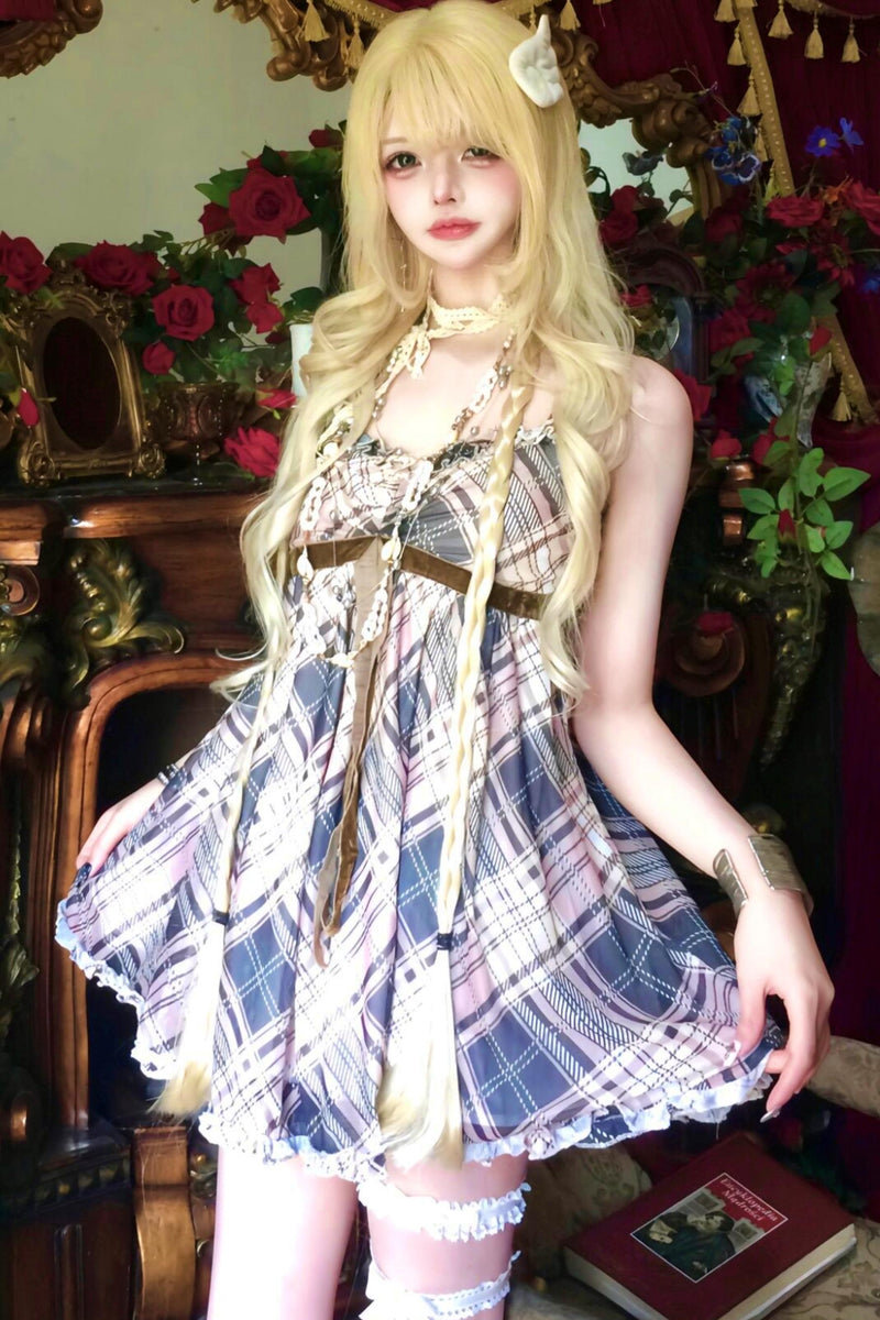 Retro Plaid Camisole Dress