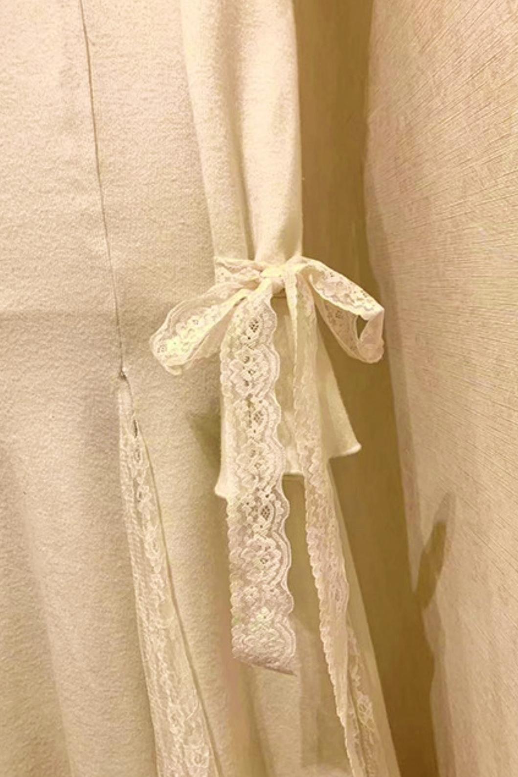 French Lace Waist Slimming Dress + Soft White Longline Cloak