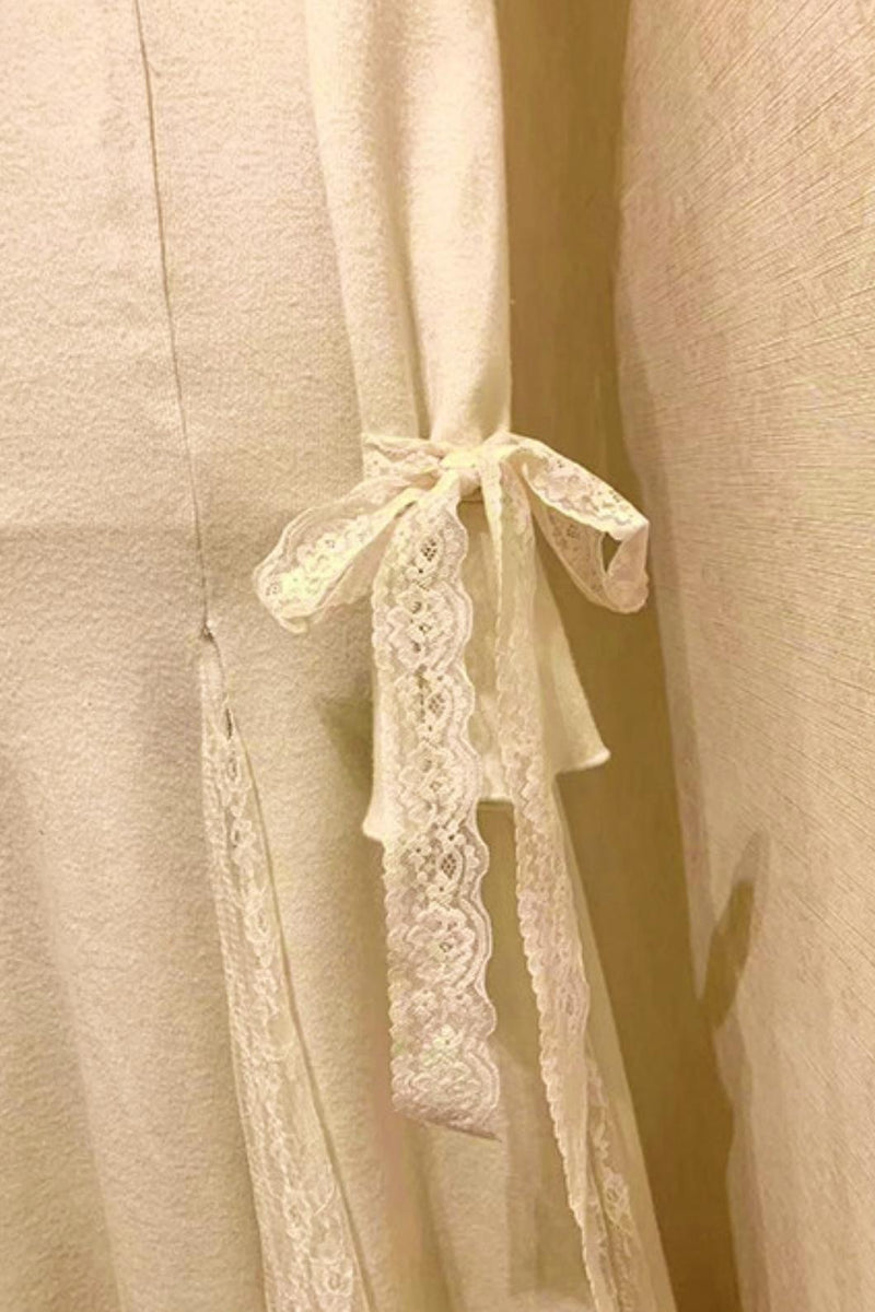 French Lace Waist Slimming Dress + Soft White Longline Cloak