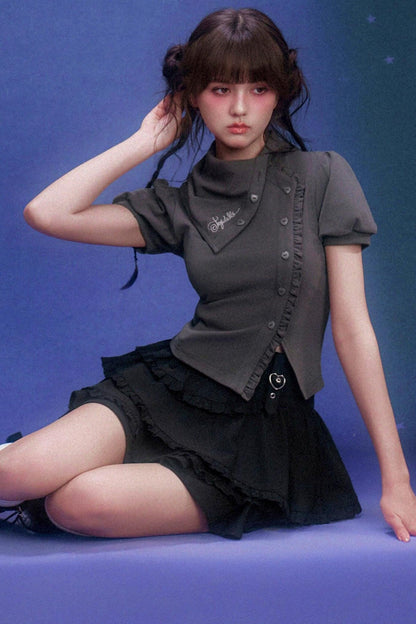 Dark Puff Sleeve Top