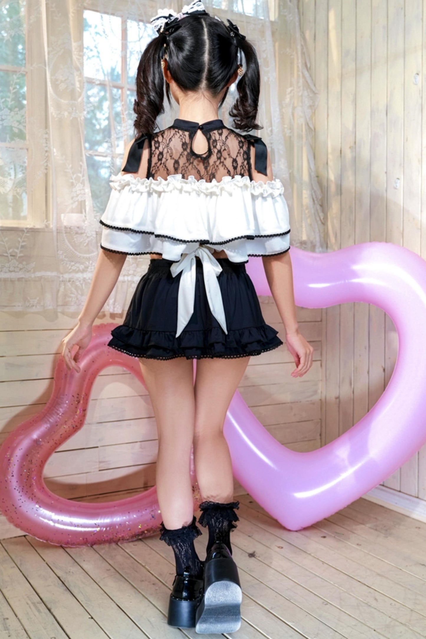 Black and White Dark Kawaii Swimsuit + Headband