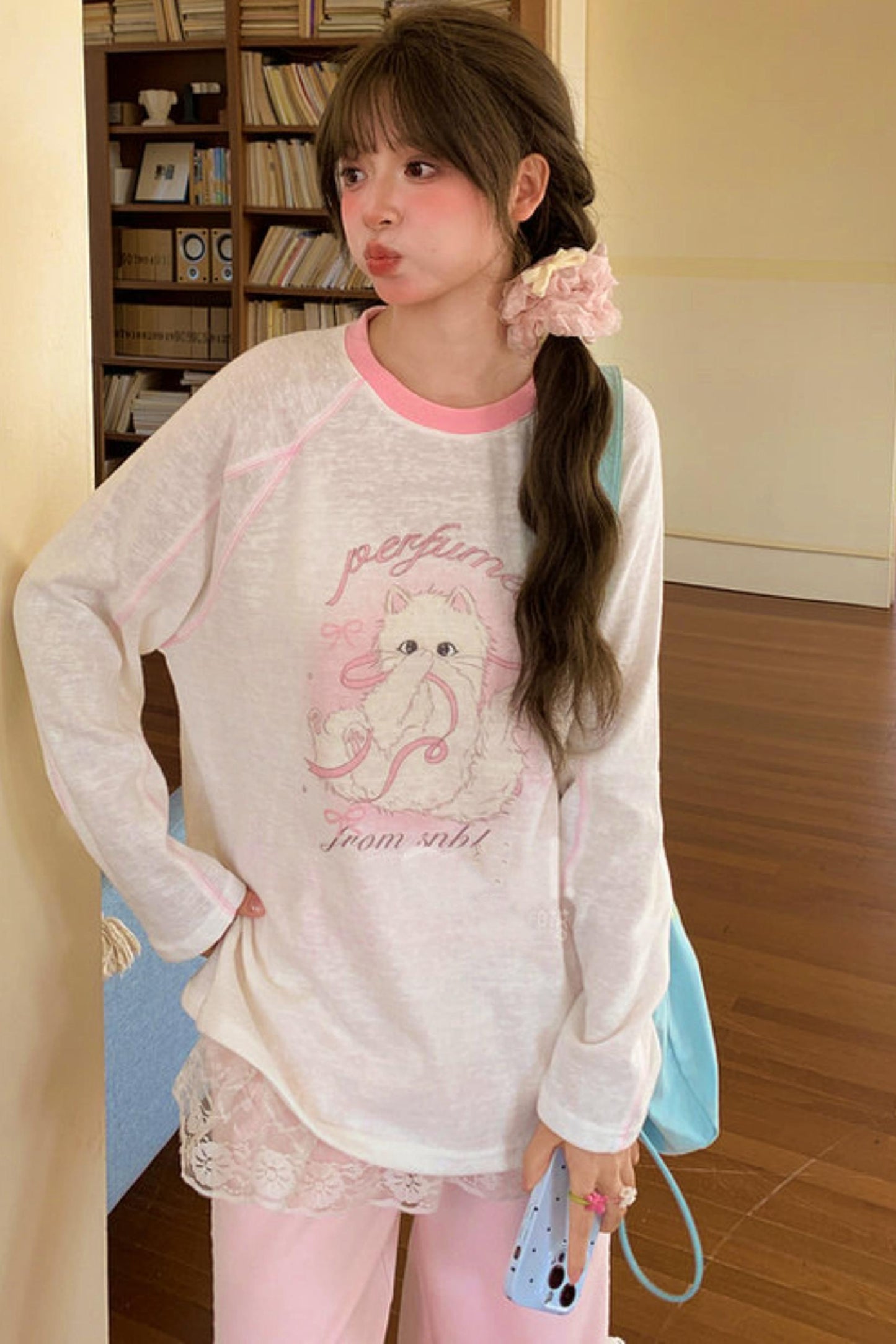 Sweet Cat Print Top