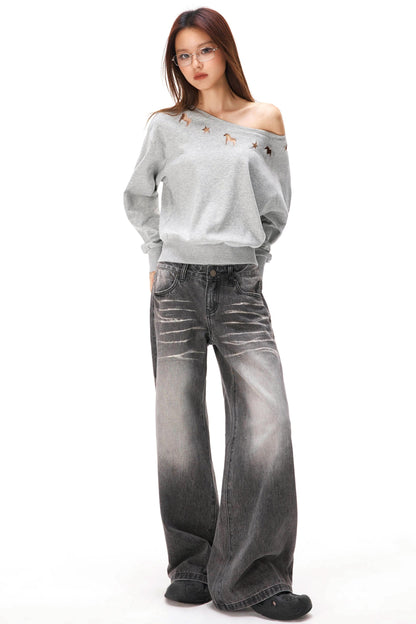 Asymmetrical Off-shoulder Sweatshirt