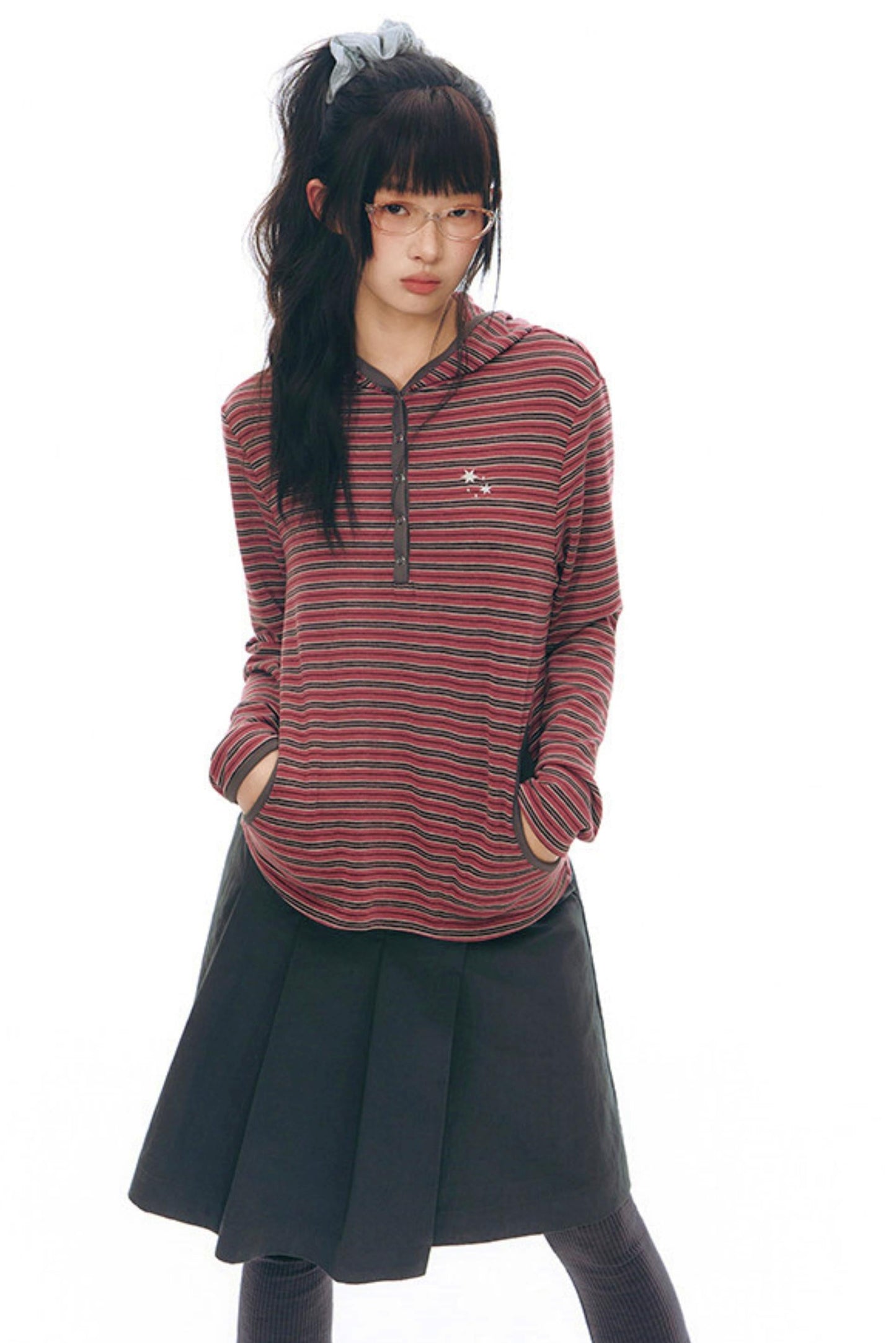 Striped Hooded Knit Tops