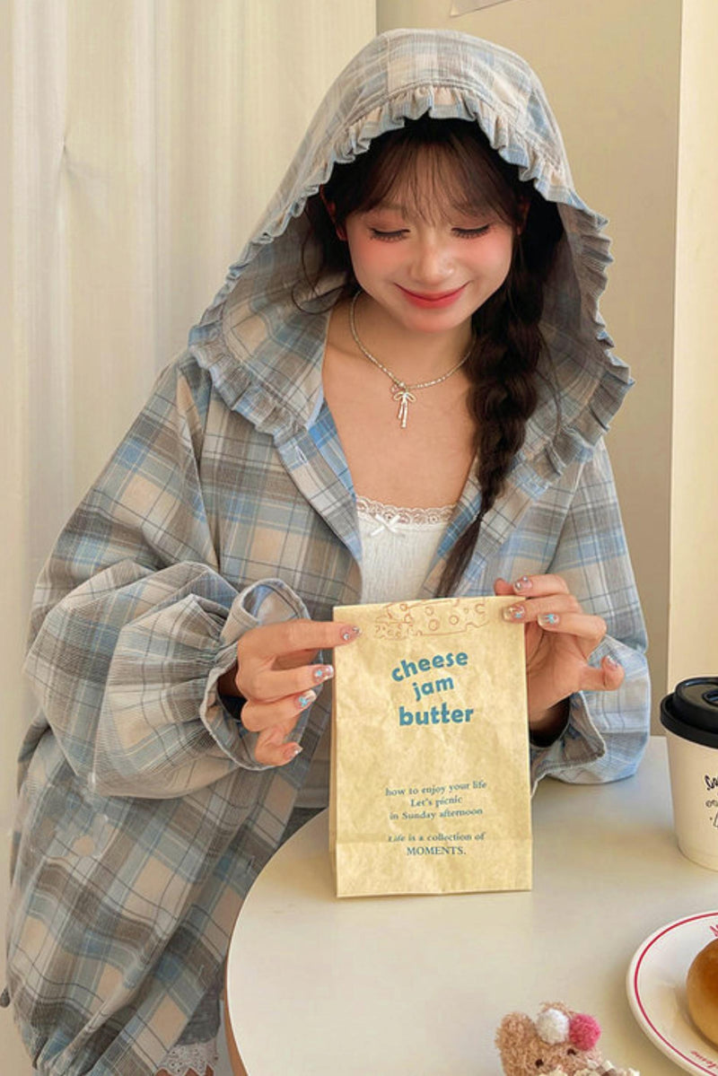 Plaid Cotton Hooded Shirt