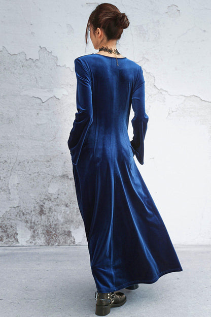 Deep Buoy Neck Velvet Dress