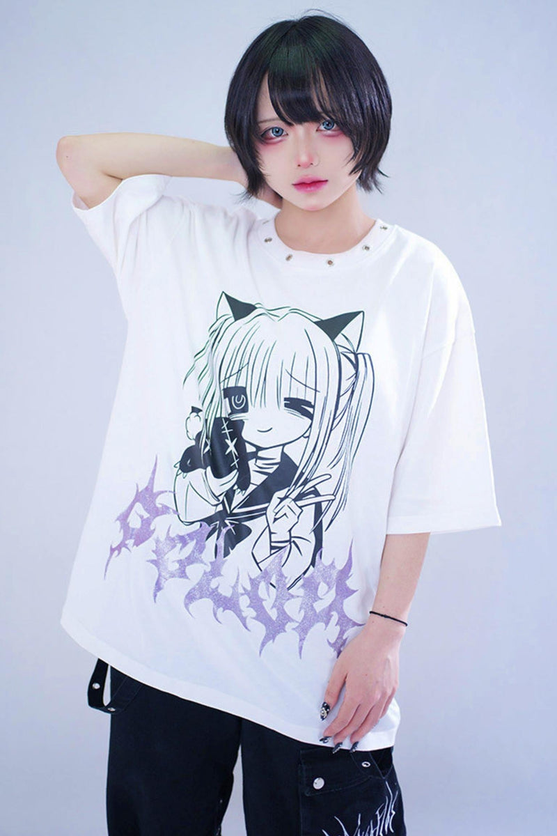 Cat Glitter Print T-shirt