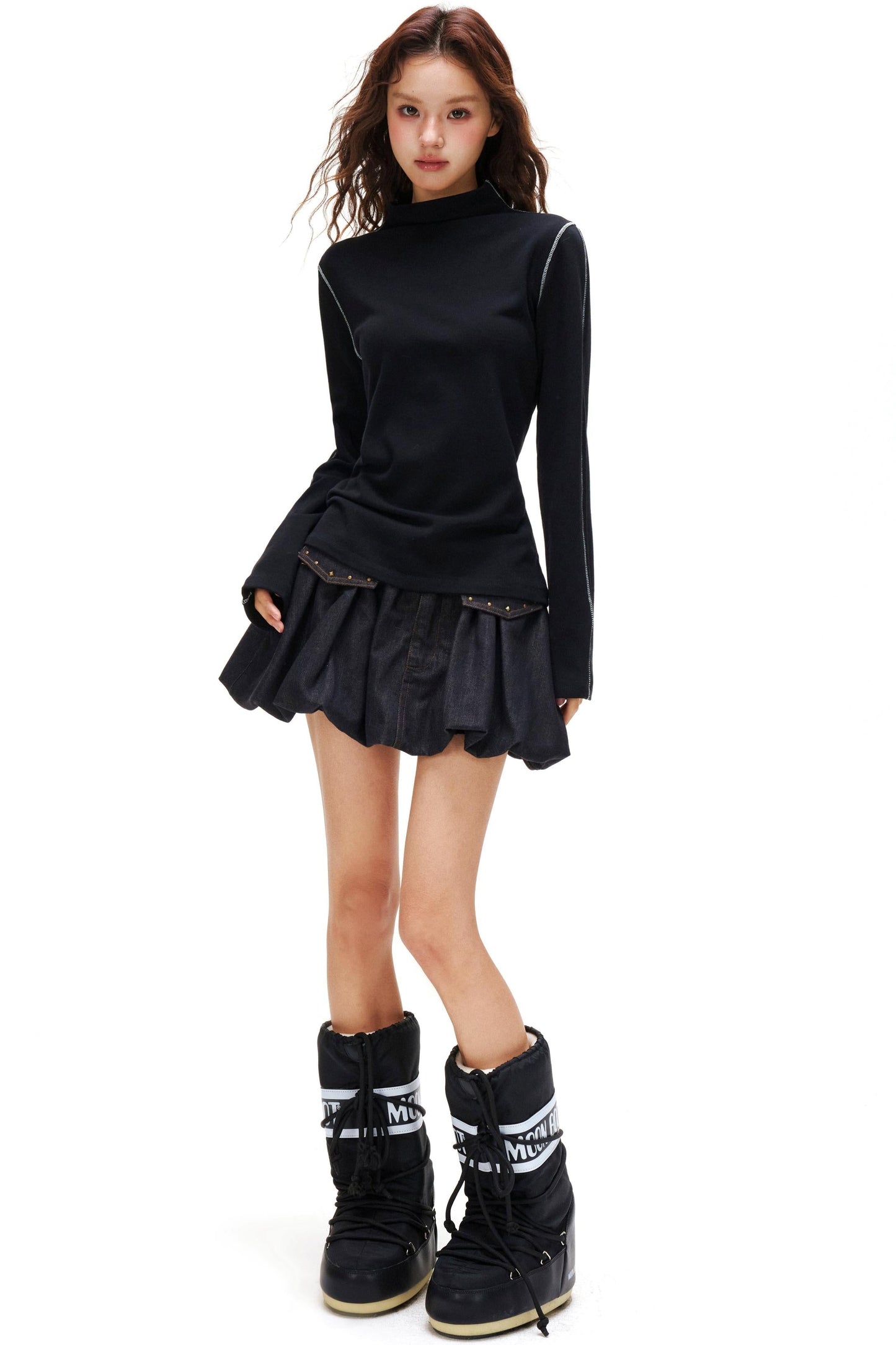 A-line Arm Turtleneck Tops