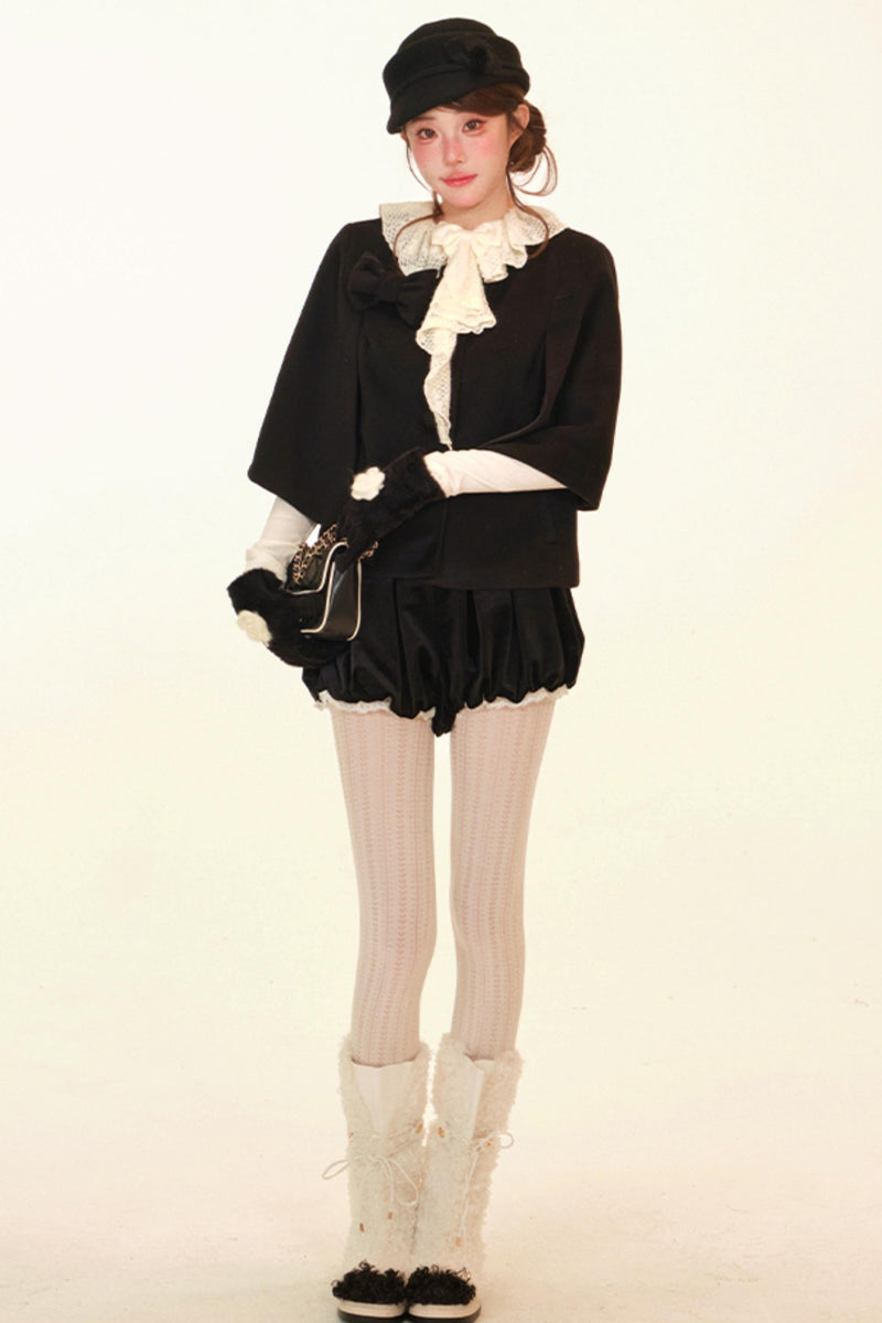 Lace Ruffle Coat + Top + Pants