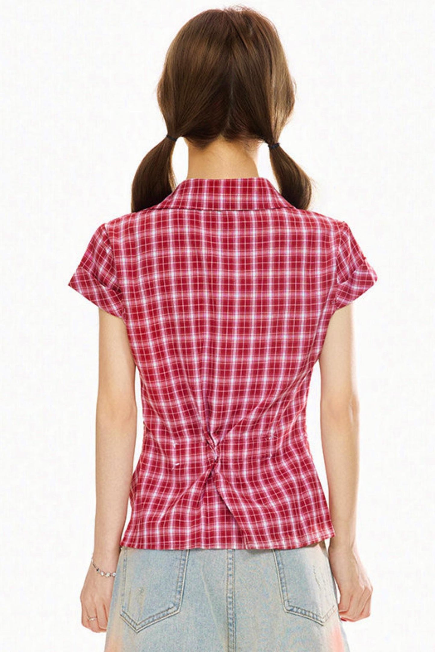 Retro Plaid Slim Fit Blouse
