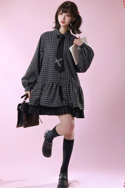 Dark Retro Sweet Plaid Dress