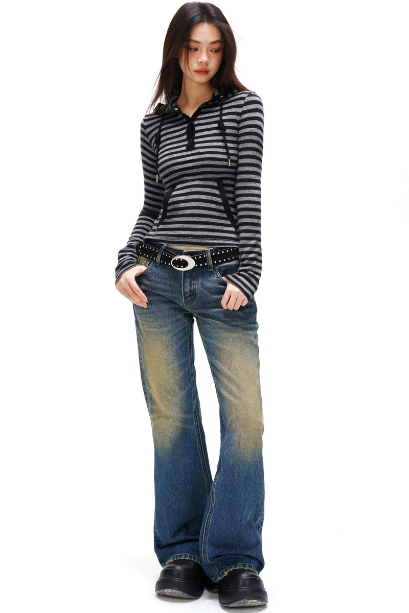 Striped Hooded Slim Top