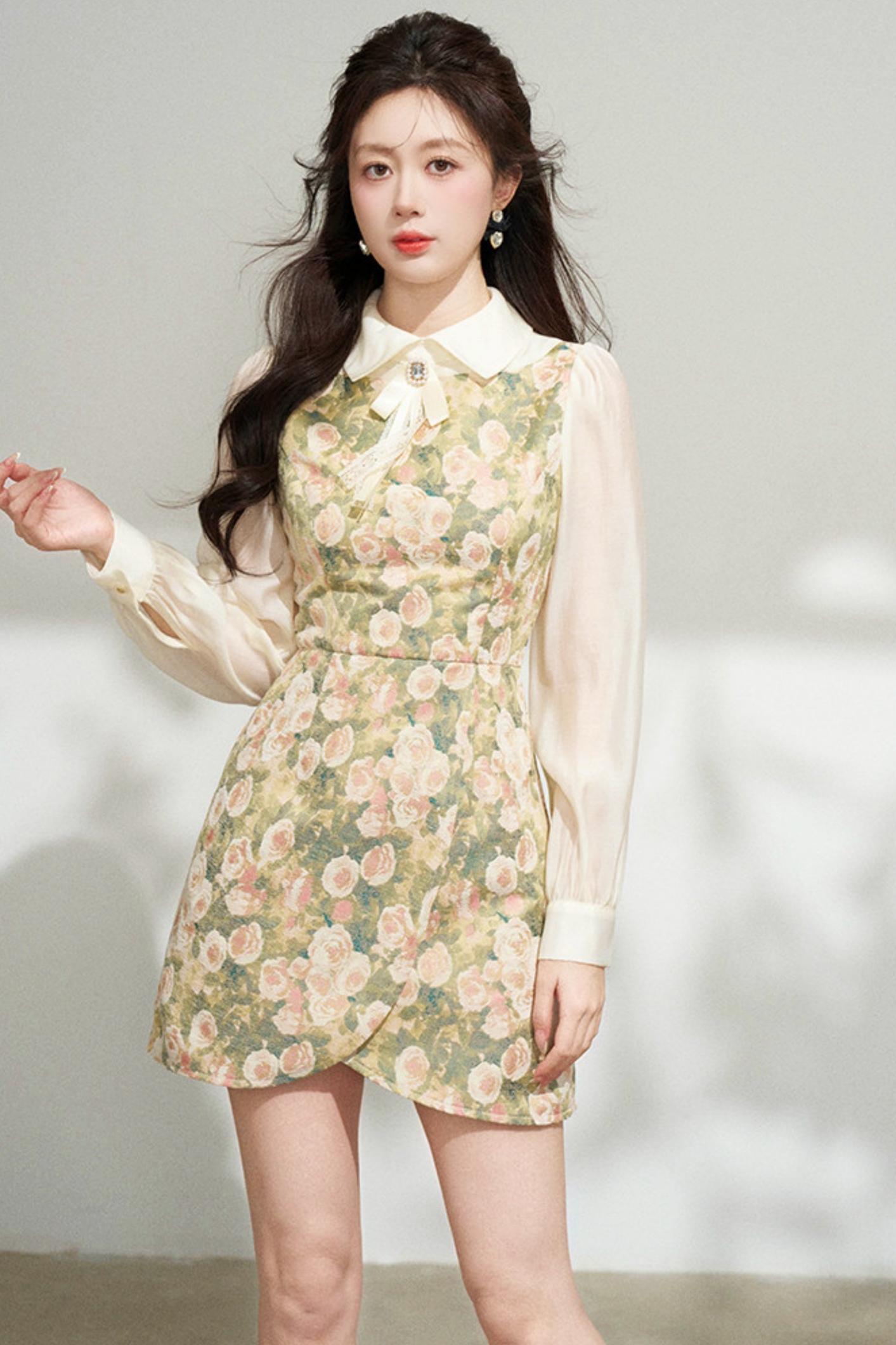Retro Flower Patchwork Jacquard Dress