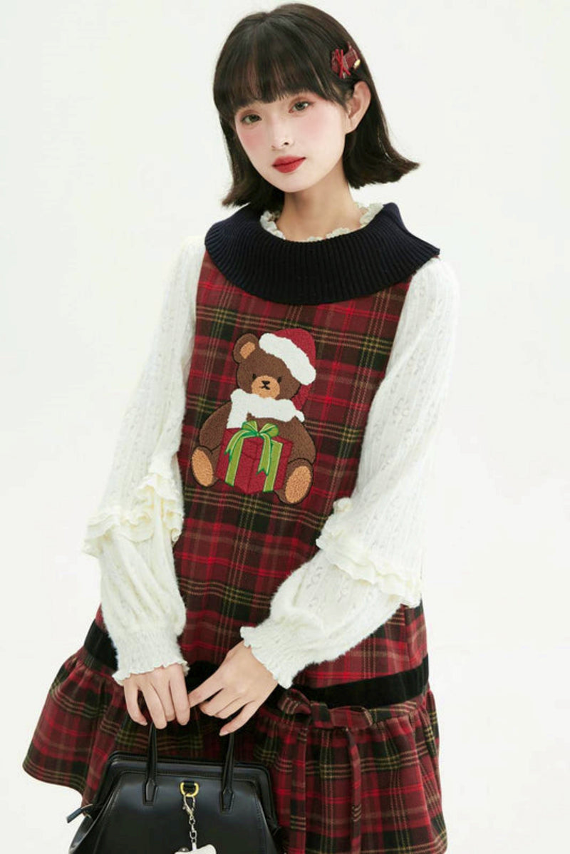 Holiday Bear Red Plaid Dress