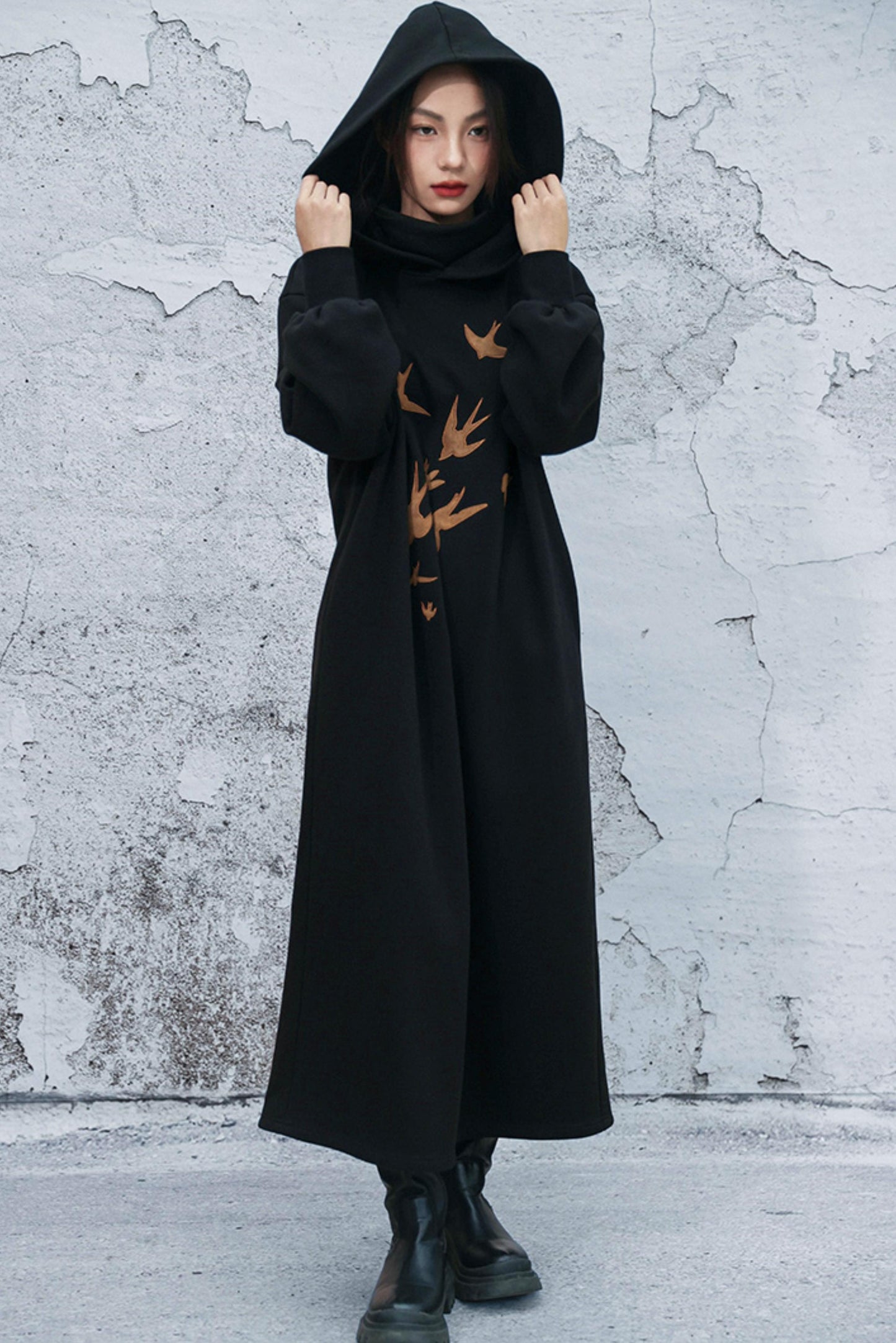 Chinese-style Fleece Lined Hooded Dress