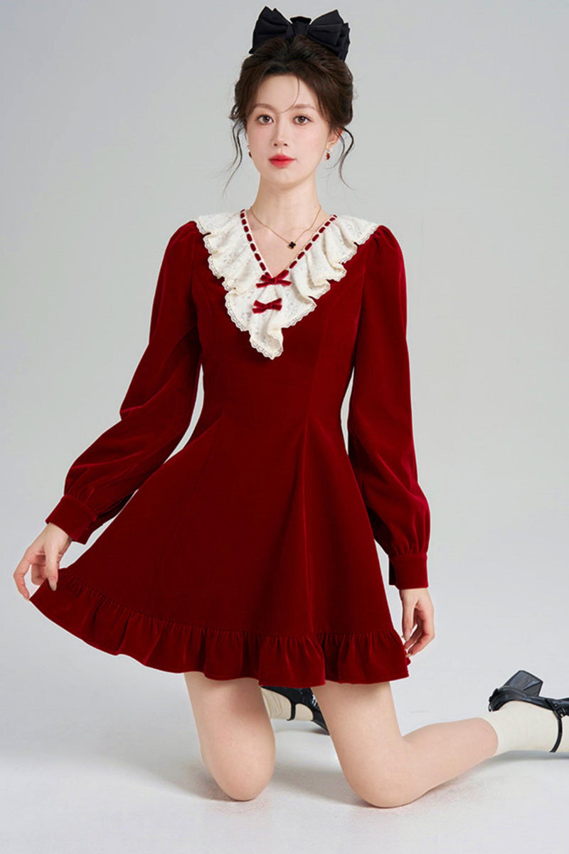 Red Velvet Lace Dress
