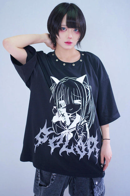 Cat Glitter Print T-shirt