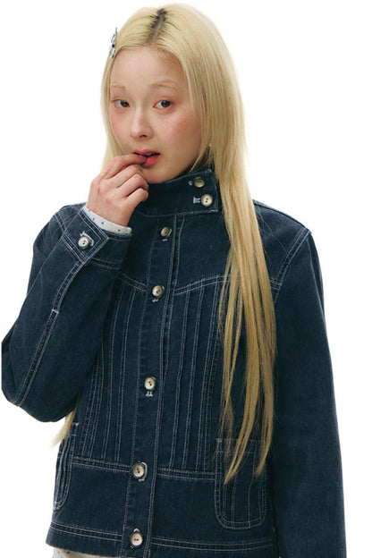 Pleated Denim Jacket + Skirt