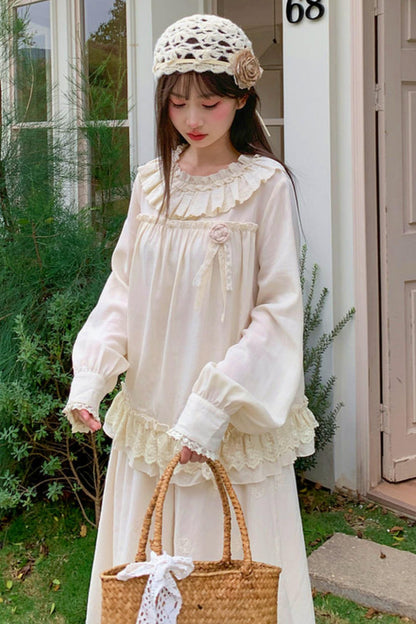 Sweet Lace Trim Blouse
