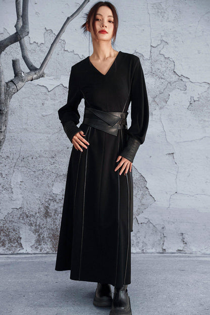 Knitted Leather Patchwork Dress