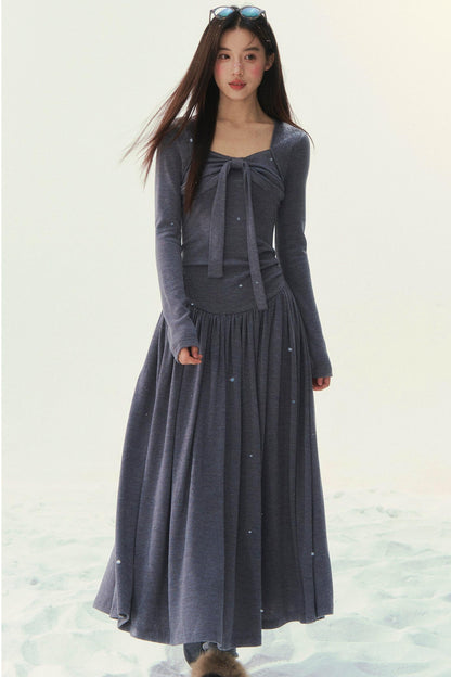 Gray Knit Waist Shape French Dress