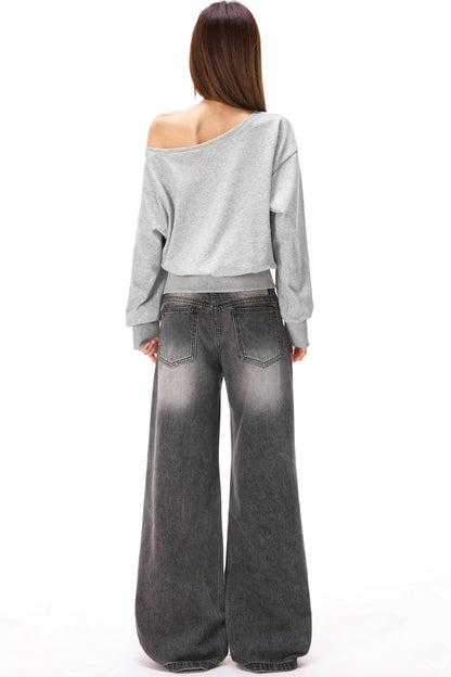 Asymmetrical Off-shoulder Sweatshirt