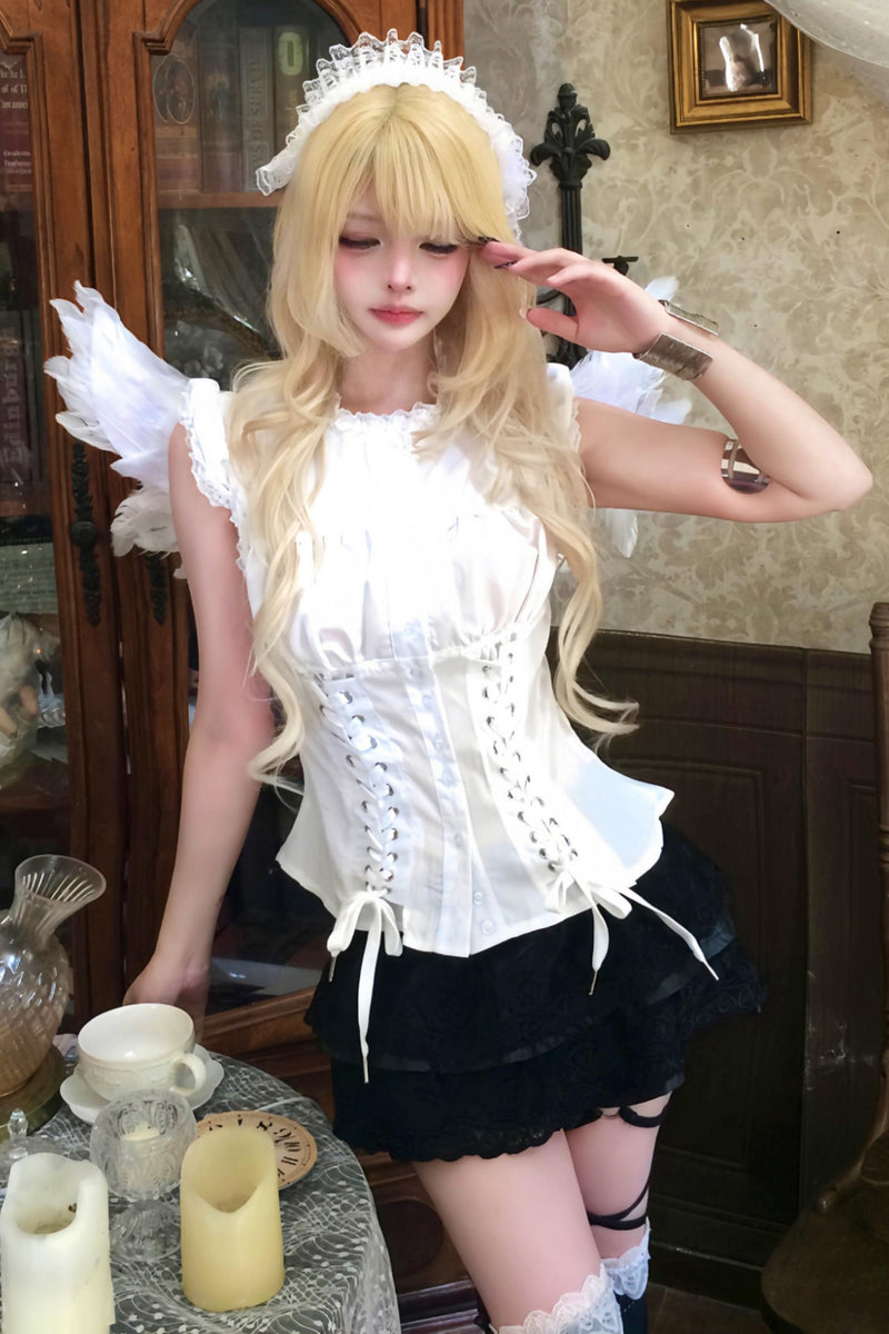 French Lace-up Blouse + Skirt