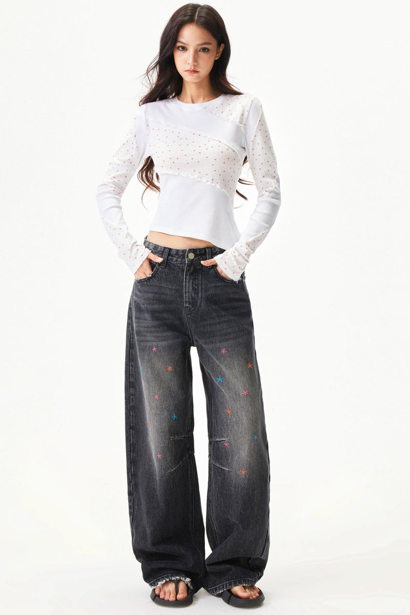 Cut Patchwork Print Slim Top