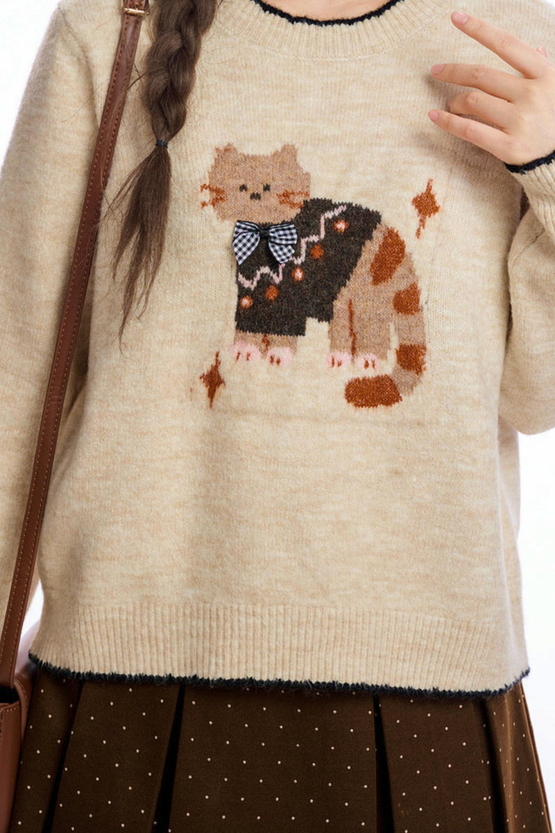 Cat Jacquard Color Block Sweater