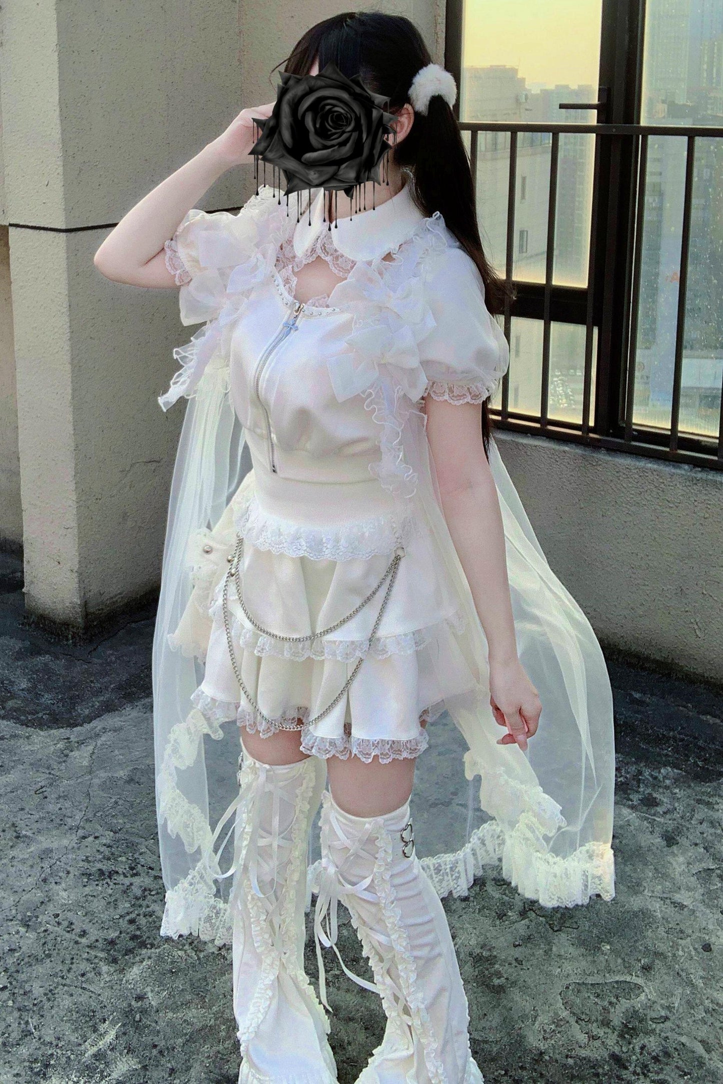 Gothic Dark Kawaii Cross Setup + Lace Vest
